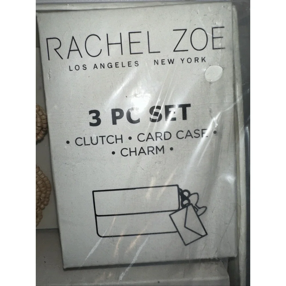 Rachel Zoe Beaded Teddy Bear 3 PC Gift Set Silver Clutch Card Case Bag Charm NIB